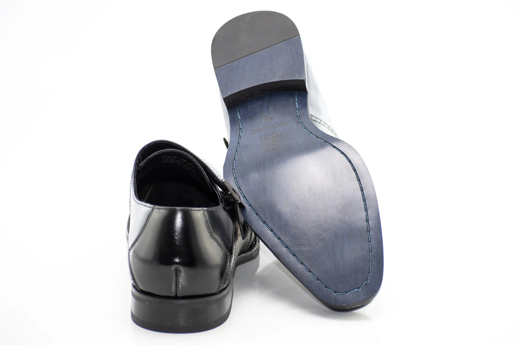 Black Leather Double Monk Strap Cap-Toe