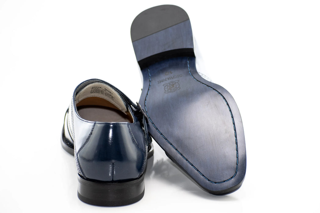 Blue Leather Double Monk Strap Cap-Toe