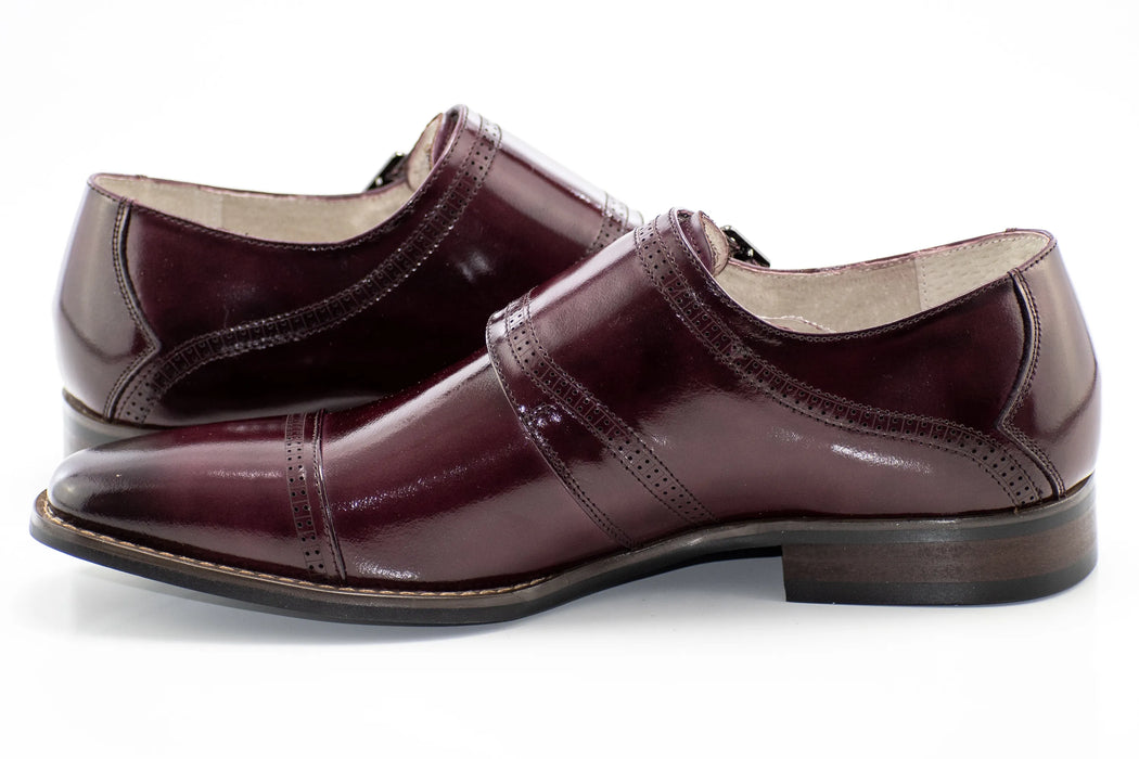 Burgundy Leather Double Monk Strap Cap-Toe