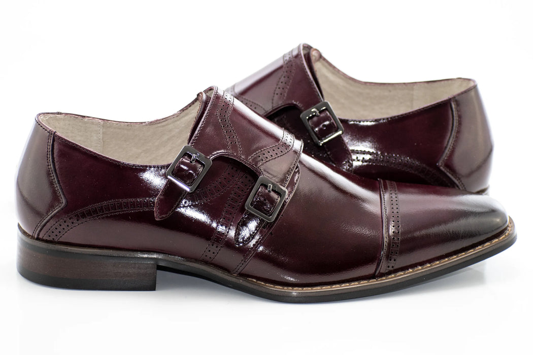 Burgundy Leather Double Monk Strap Cap-Toe