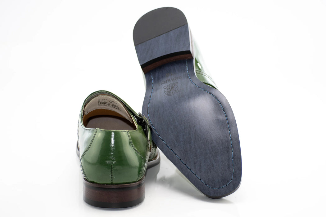 Green Leather Double Monk Strap Cap-Toe