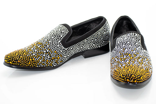 Gold and Silver Rhinestone Suede Smoking Loafers