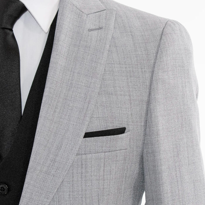 Men's Ash Gray And Black 3-Piece Suit With Peak Lapels