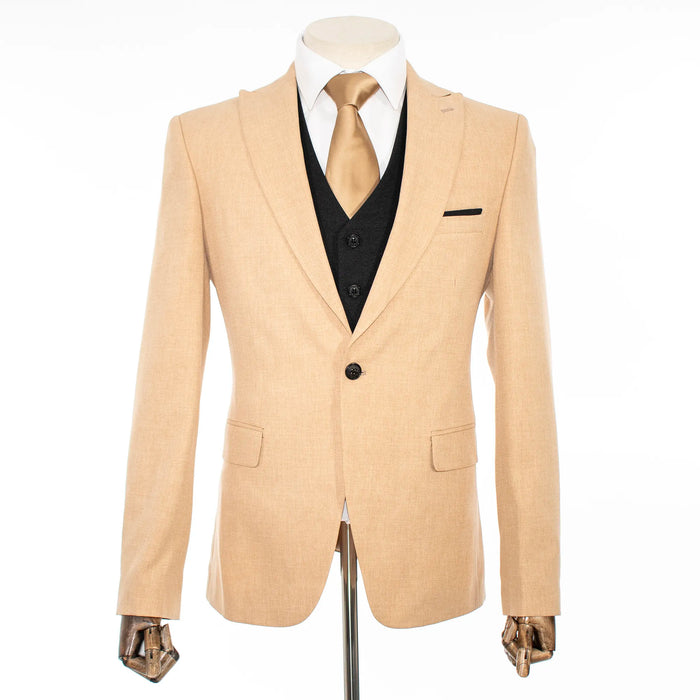 Pierce | Beige Twill with Black Vest 3-Piece Slim-Fit Suit