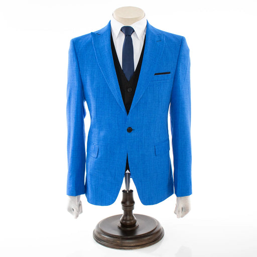 Men's Blue And Black 3-Piece Suit With Peak Lapels