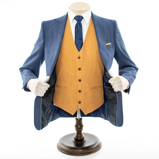 Men's Blue And Brown 3-Piece Suit With Peak Lapels