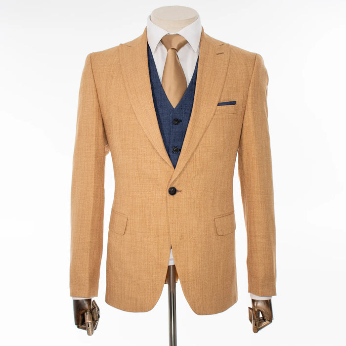 Pierce | Camel Tweed and Blue Vest 3-Piece Slim-Fit Suit