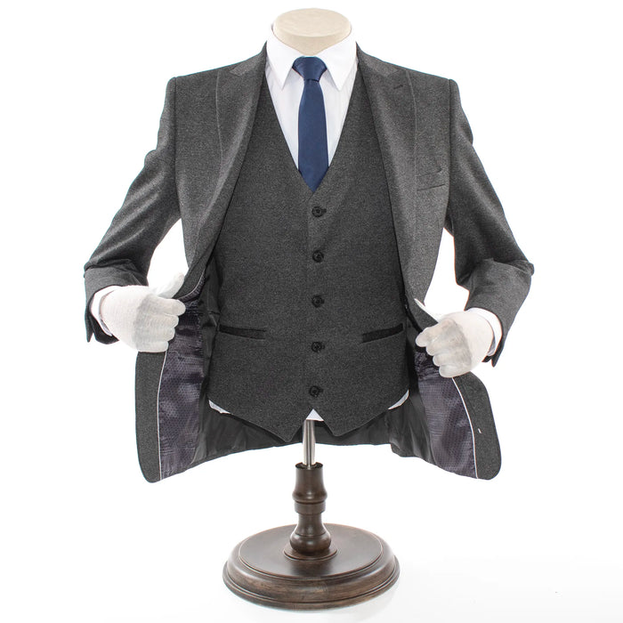 Pierce | Charcoal Gray Tweed With Gray Vest 3-Piece Tailored-Fit Suit