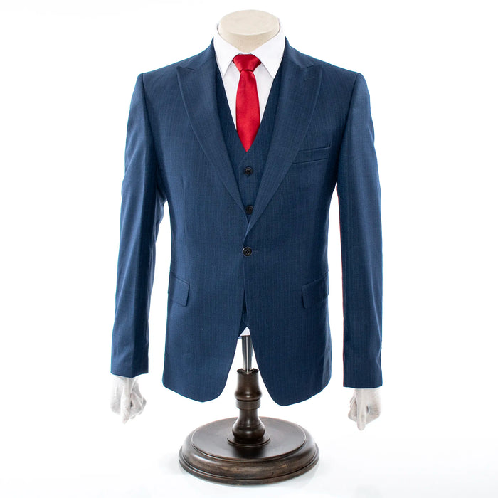 Pierce | Navy Blue Twill With Navy Blue Vest 3-Piece Tailored-Fit Suit