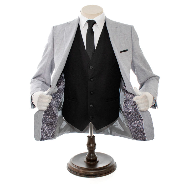 Pierce | Platinum With Black Vest 3-Piece Tailored-Fit Suit