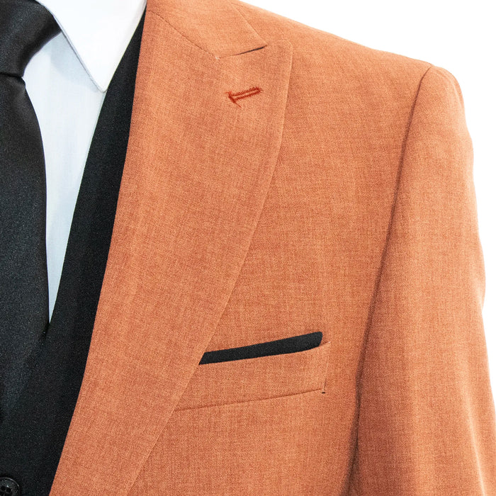 Men's Rust and Black 3-Piece Suit With Peak Lapels