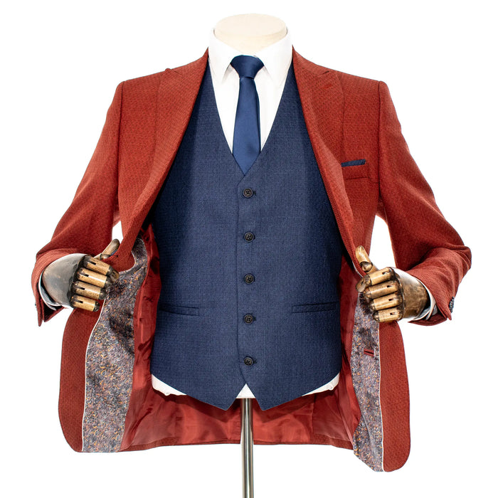 Pierce | Rust Tweed with Sapphire Vest 3-Piece Slim-Fit Suit