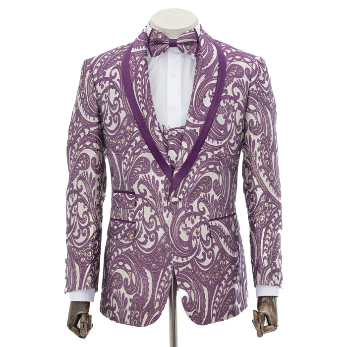 Lavender Woven Baroque 3-Piece Slim-Fit Tuxedo