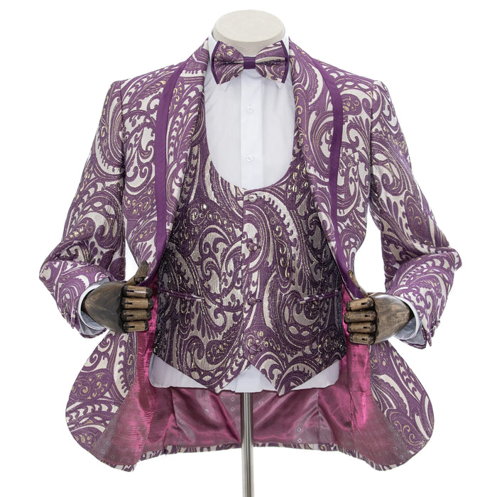 Lavender Woven Baroque 3-Piece Slim-Fit Tuxedo