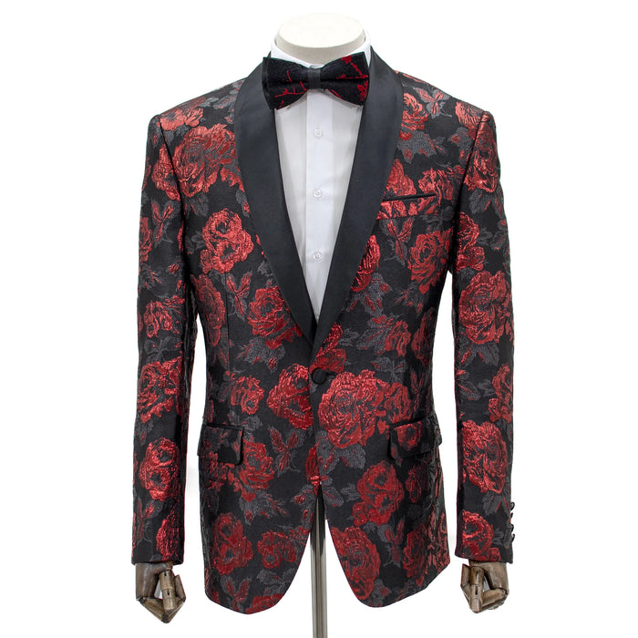 Red Metallic Floral Tuxedo Jacket