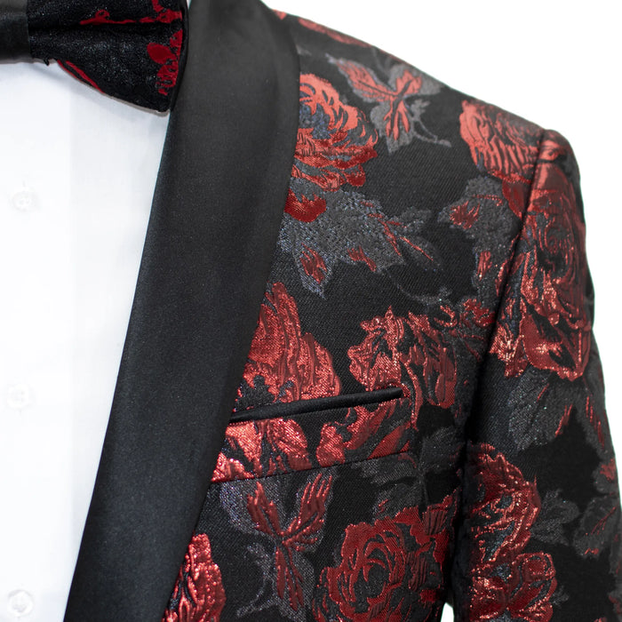 Red Metallic Floral Tuxedo Jacket