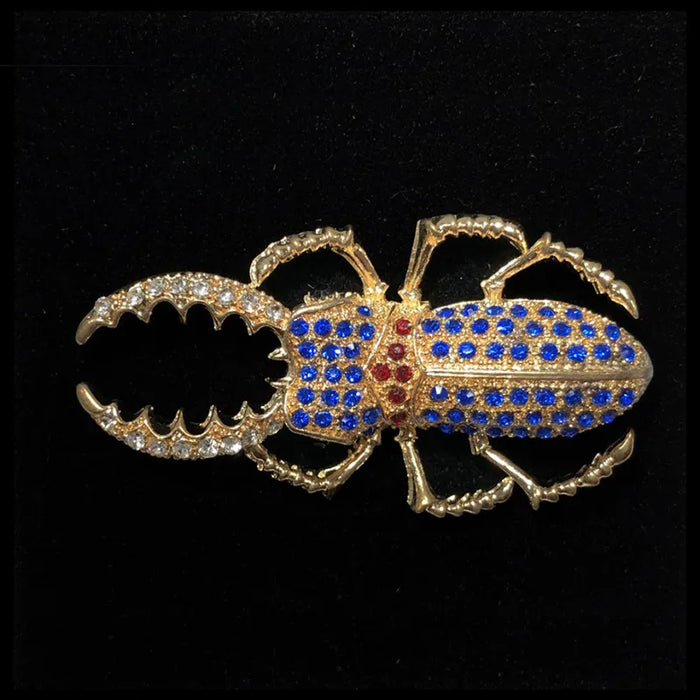 Rhinestone Encrusted Stag Beetle Lapel Pin