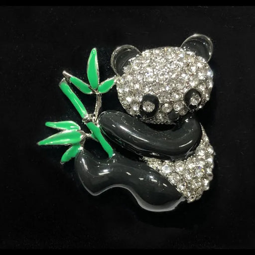 Rhinestone Encrusted Panda Lapel Pin