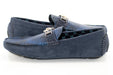 Navy Textured Leather Driver Loafer with Gold Lion Head