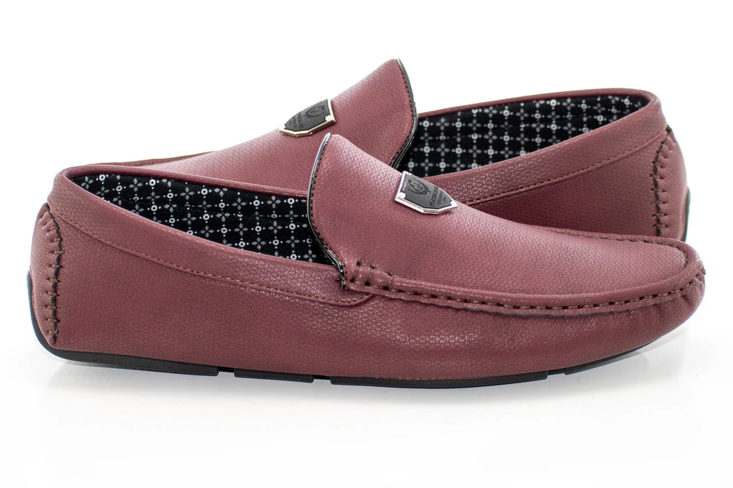 Burgundy Textured Leather Driver Loafer with Shield Emblem