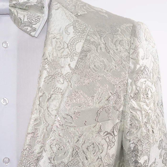 White Woven Floral Modern-Fit Jacket