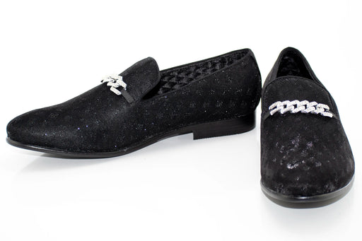 Black Diamond Detailed Smoking Loafer with Jeweled Chain Bit