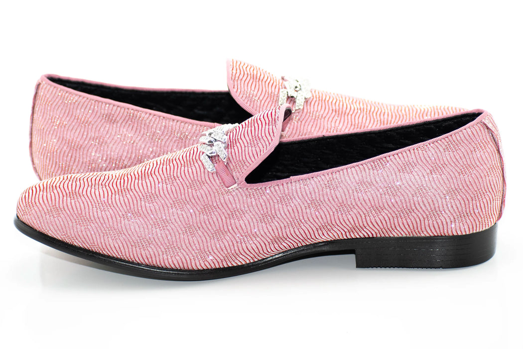 Pink Diamond Detailed Smoking Loafer With Jeweled Chain Bit