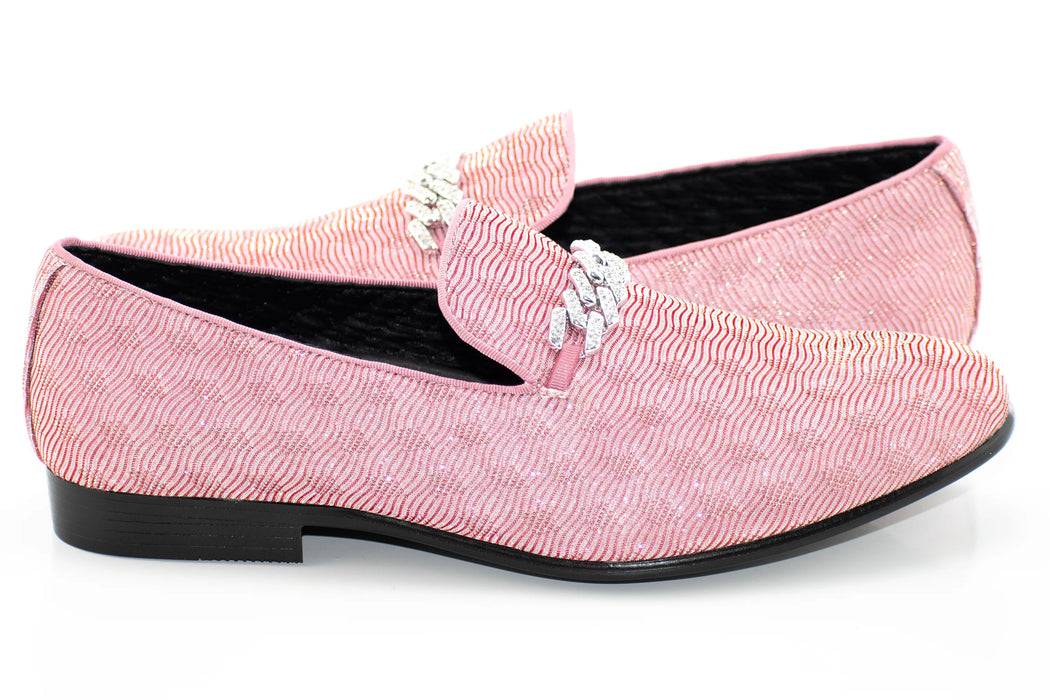 Pink Diamond Detailed Smoking Loafer With Jeweled Chain Bit