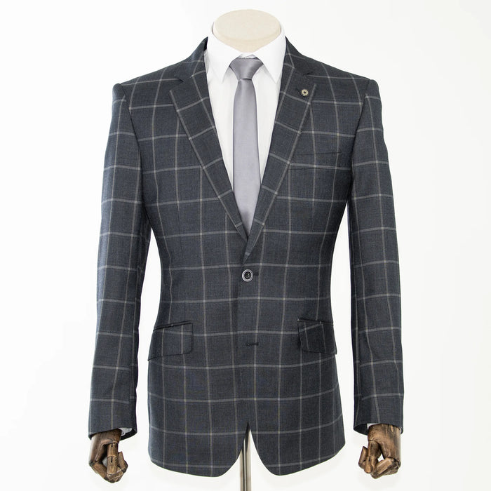 Charcoal Windowpane Plaid 2-Piece Tailored-Fit Suit