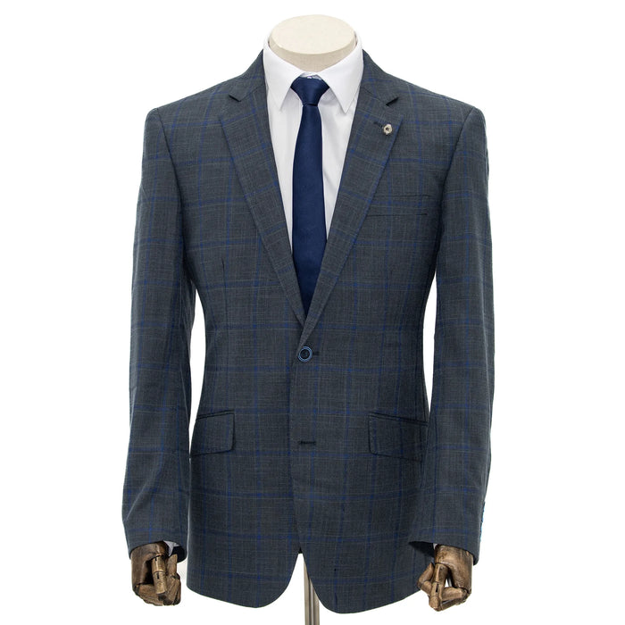 Heather Charcoal Windowpane Plaid 2-Piece Tailored-Fit Suit