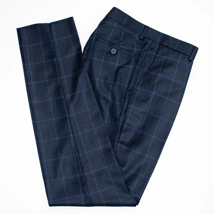 Navy Blue Windowpane Plaid 2-Piece Tailored-Fit Suit