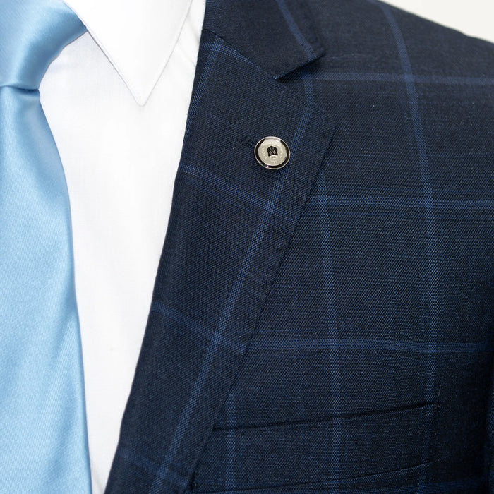 Navy Blue Windowpane Plaid 2-Piece Tailored-Fit Suit