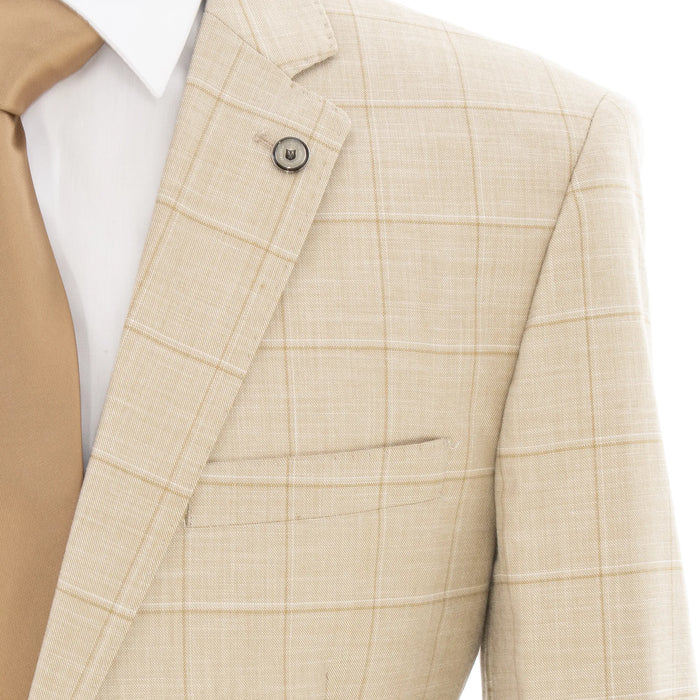 Tan Windowpane Plaid 2-Piece Tailored-Fit Suit