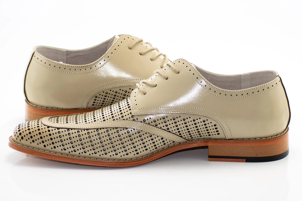 Natural Perforated Derby Leather Lace-Up Dress Shoes