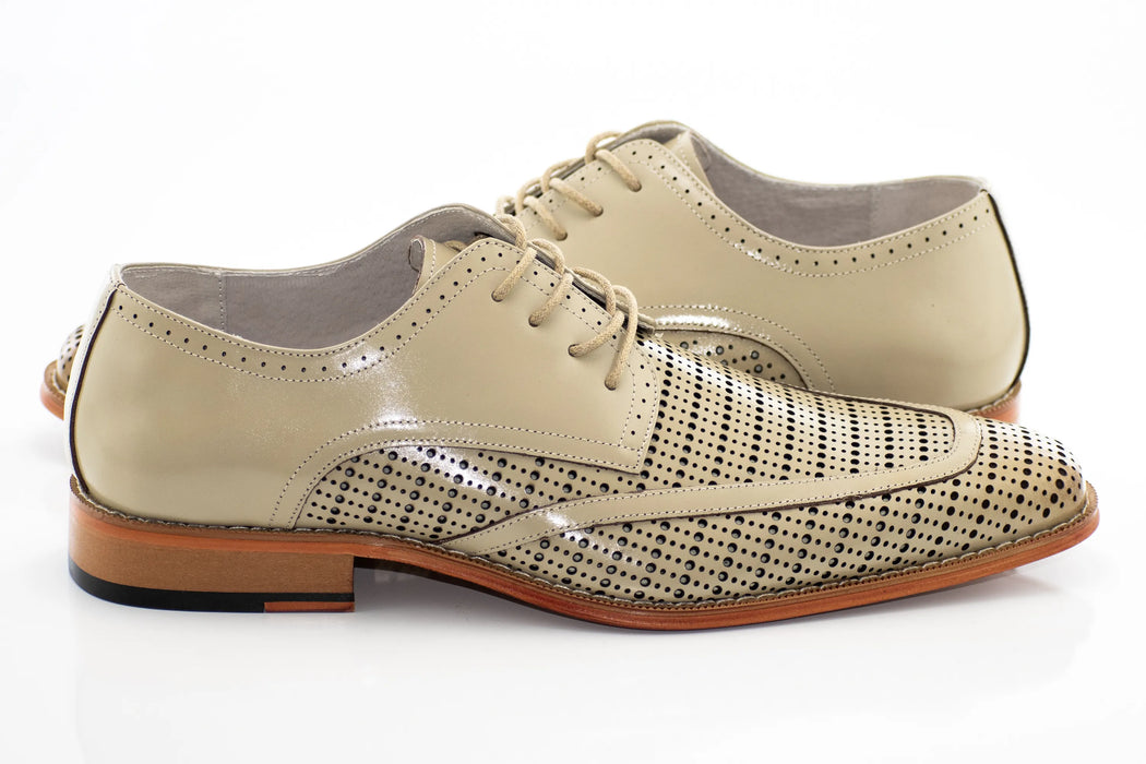 Natural Perforated Derby Leather Lace-Up Dress Shoes