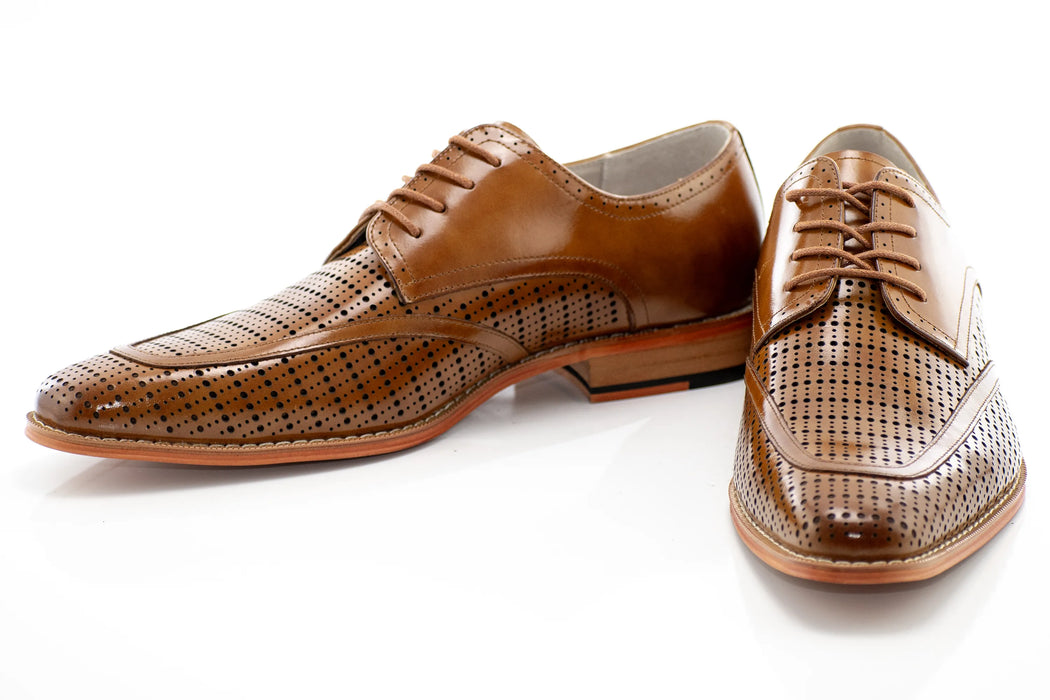 Whiskey Perforated Derby Leather Lace-Up Dress Shoes