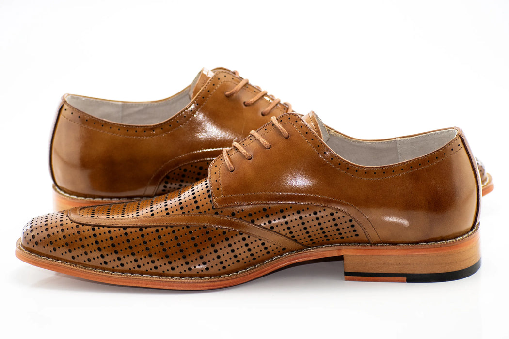 Whiskey Perforated Derby Leather Lace-Up Dress Shoes