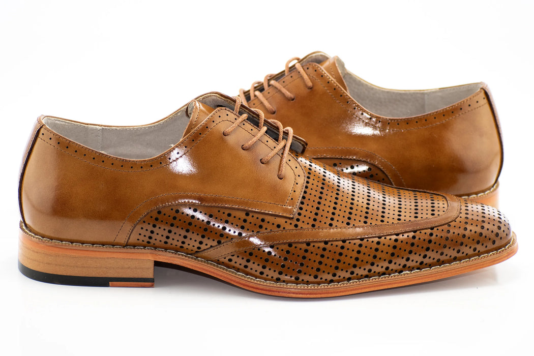 Whiskey Perforated Derby Leather Lace-Up Dress Shoes