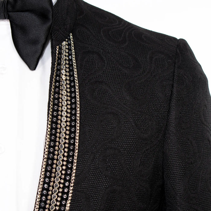 Black Infinity Jacquard With Gold Sequins 3-Piece Slim-Fit Tuxedo