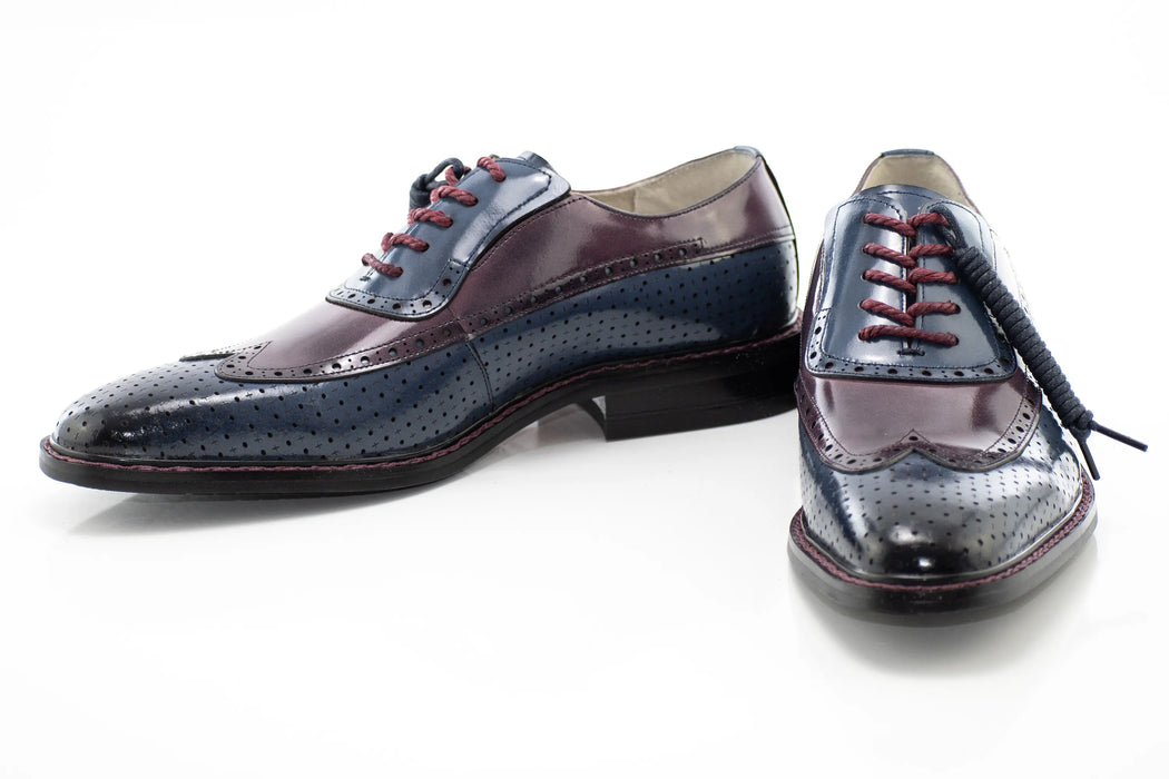 Blue and Burgundy Perforated Wingtip Derby