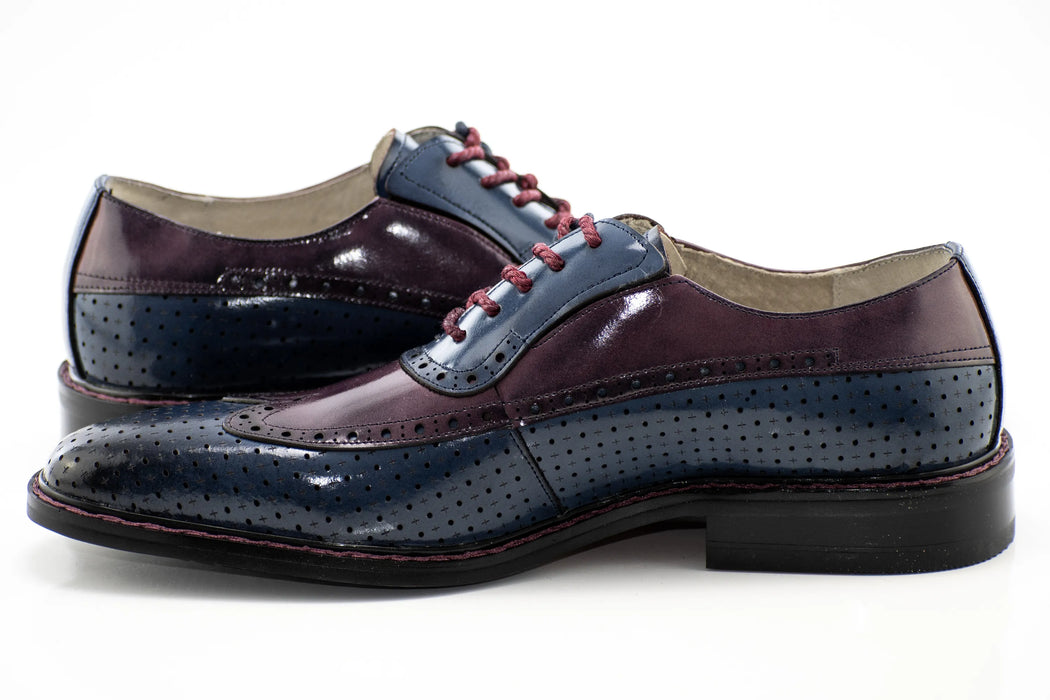 Blue and Burgundy Perforated Wingtip Derby