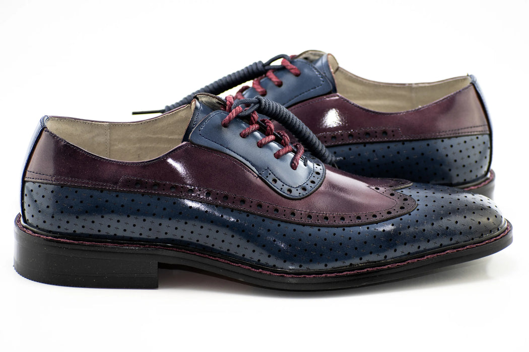 Blue and Burgundy Perforated Wingtip Derby