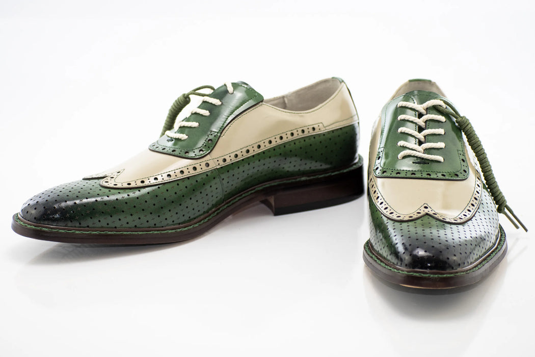 Olive and Natural Perforated Wingtip Derby