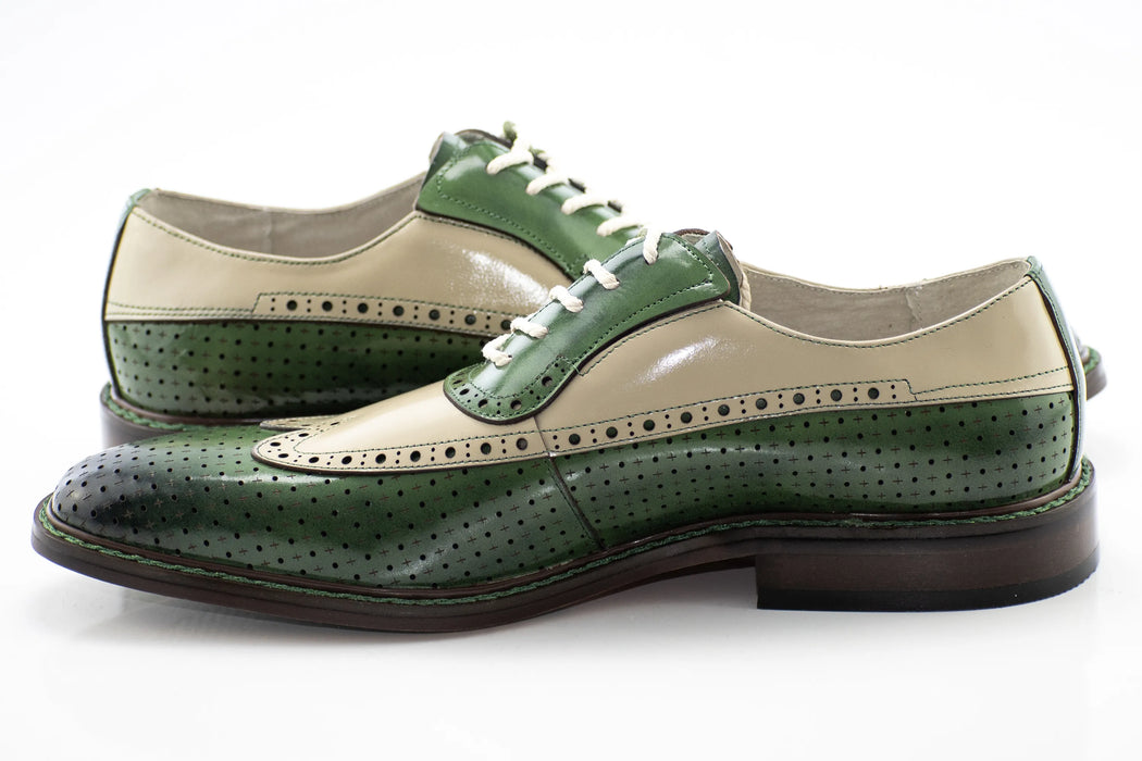 Olive and Natural Perforated Wingtip Derby