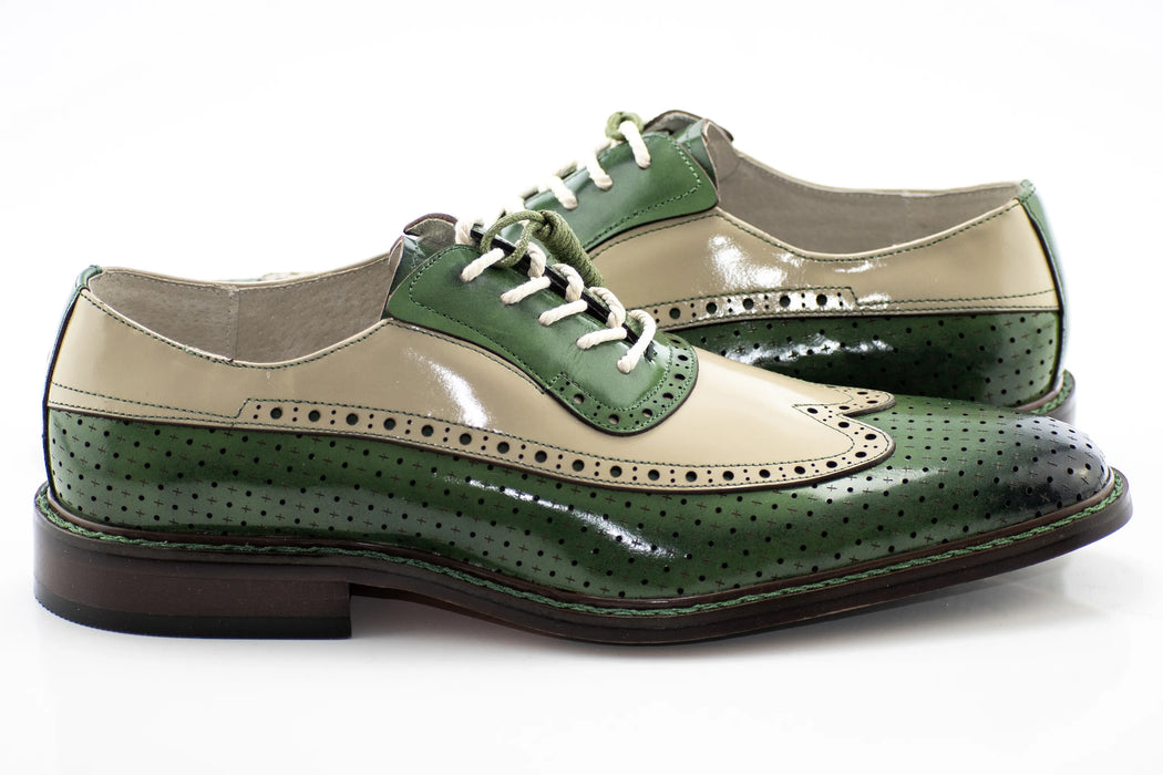 Olive and Natural Perforated Wingtip Derby