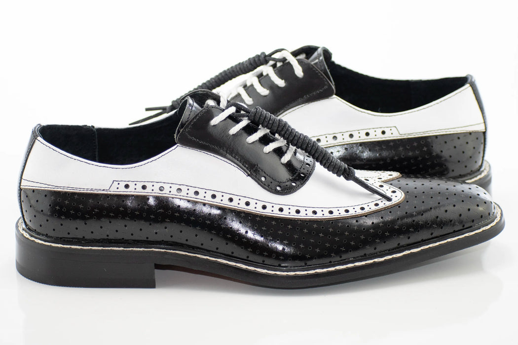 Black and White Perforated Wingtip Derby