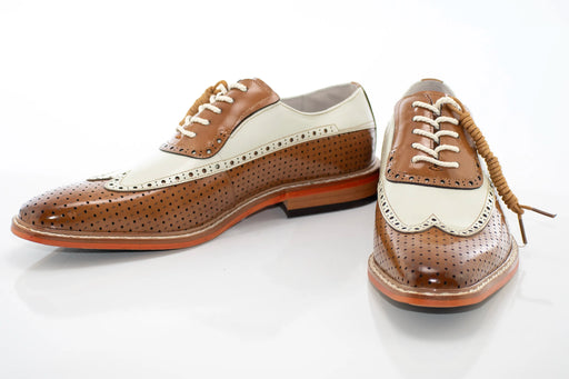 Tan and Cream Perforated Wingtip Derby