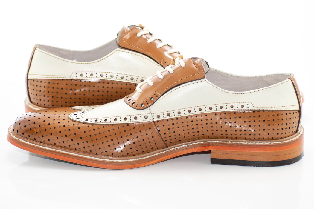Tan and Cream Perforated Wingtip Derby