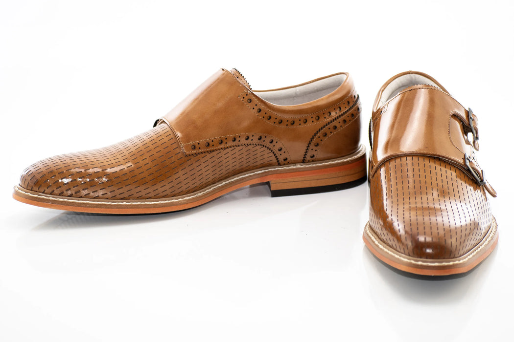 Tan Textured Leather Double Monk Strap