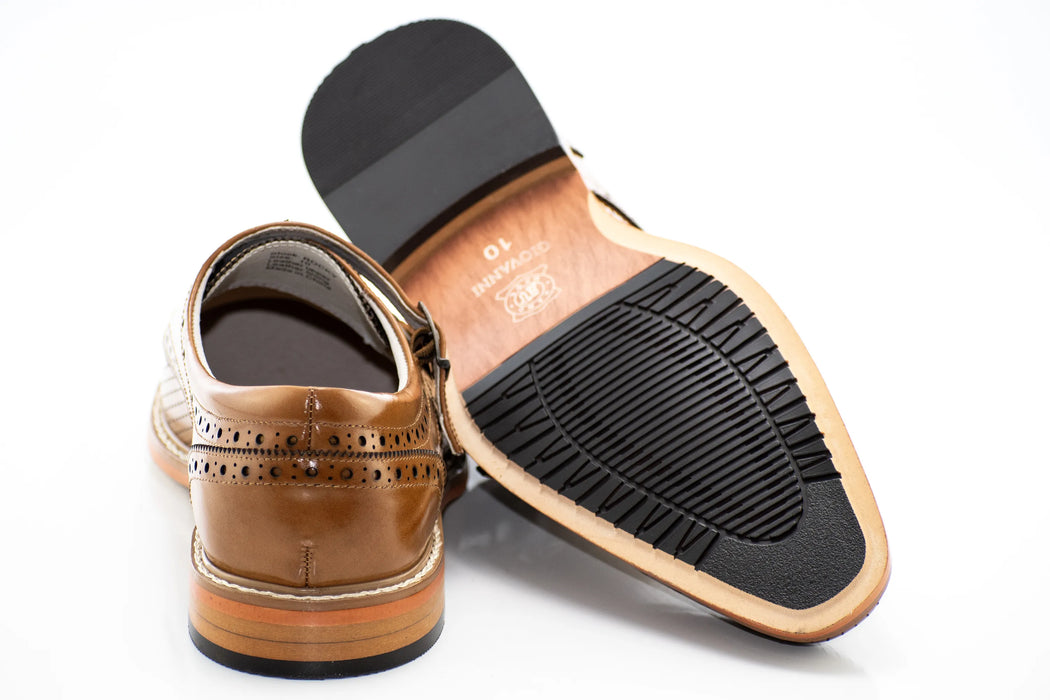 Tan Textured Leather Double Monk Strap